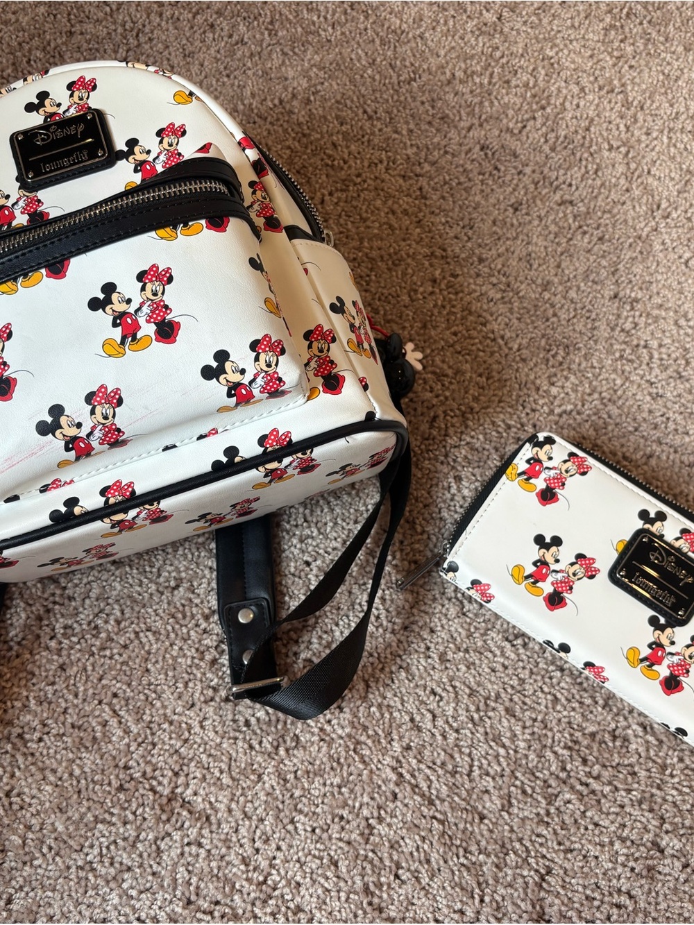 Loungefly White Mickey & Minnie Mini Backpack and Zip Wallet Set